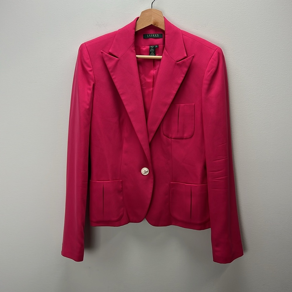 Lauren Ralph Lauren Silk Pink Blazer Womens Size 4 Career Bold Dressy Office